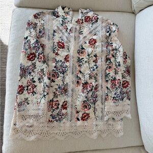 Reserved Floral Lace Blouse - Red, Blue, Cream